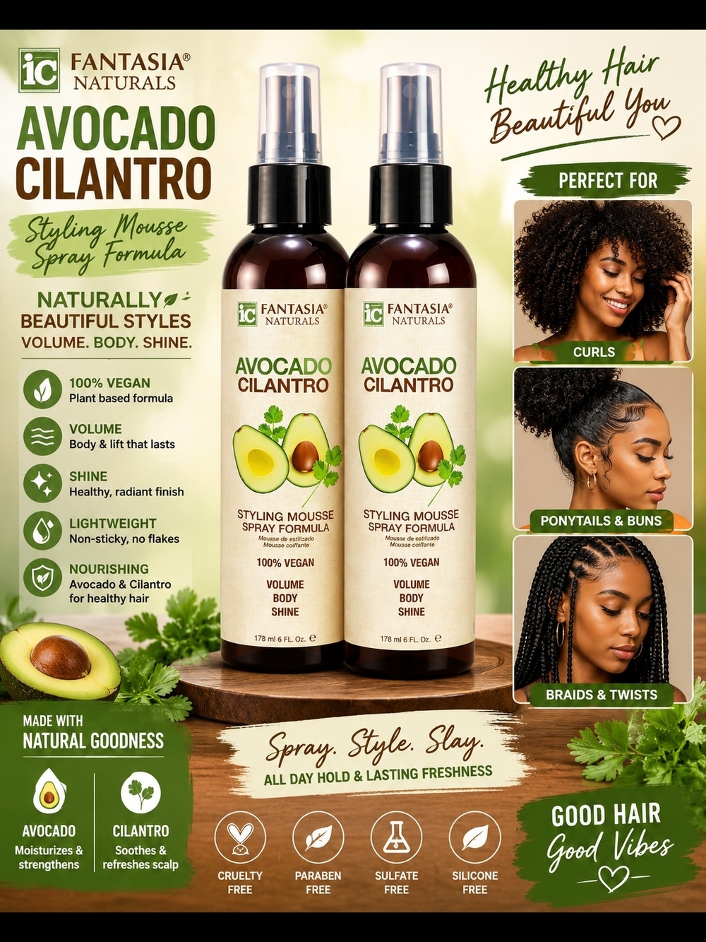 Avocado Cilantro Styling Mousse Spray - Green Bundle Of 2